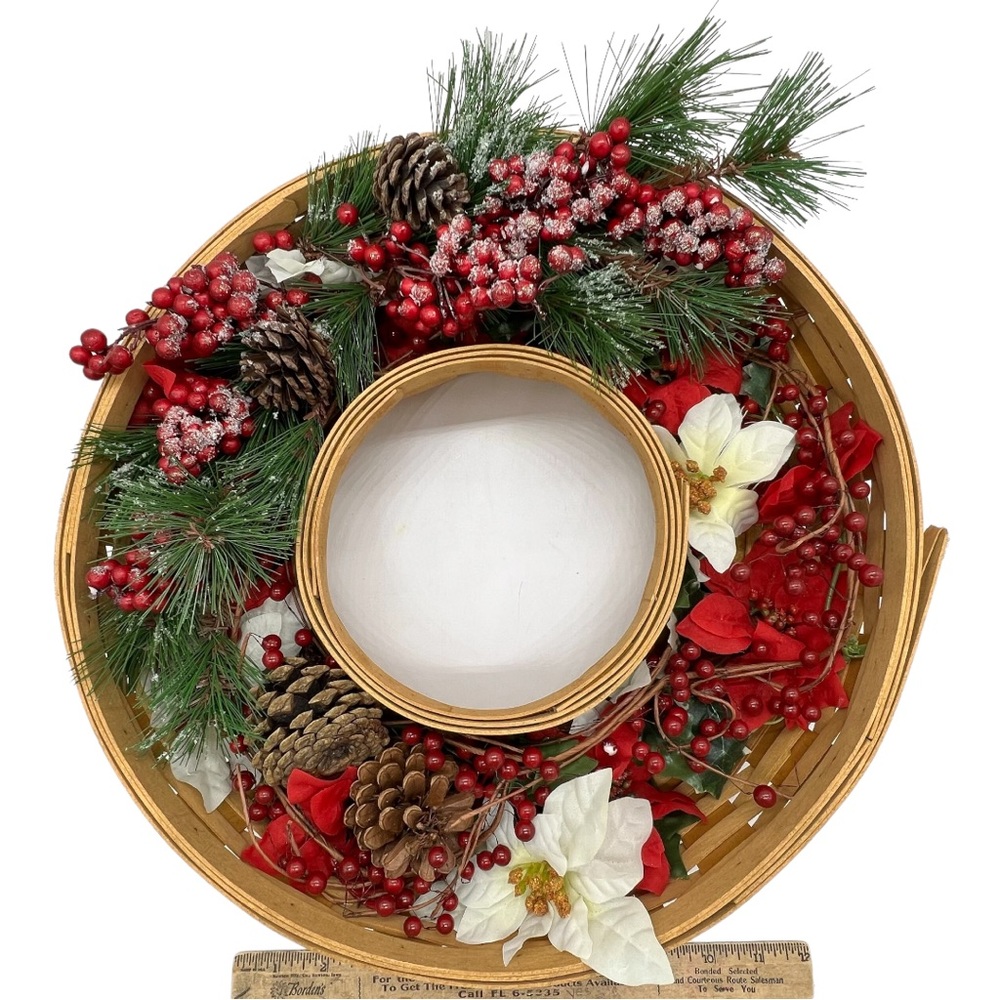 LONGABERGER Wreath Basket Christmas Chips Dip Tray Set Centerpiece